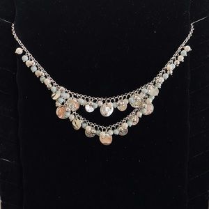 Blue bead/faux pearl silver necklace
